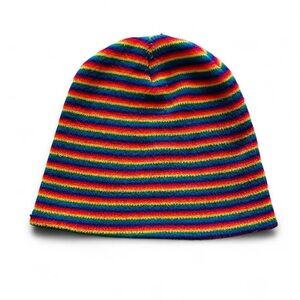 Rainbow Striped Knit Beanie – Vintage Y2K Clowncore Hat